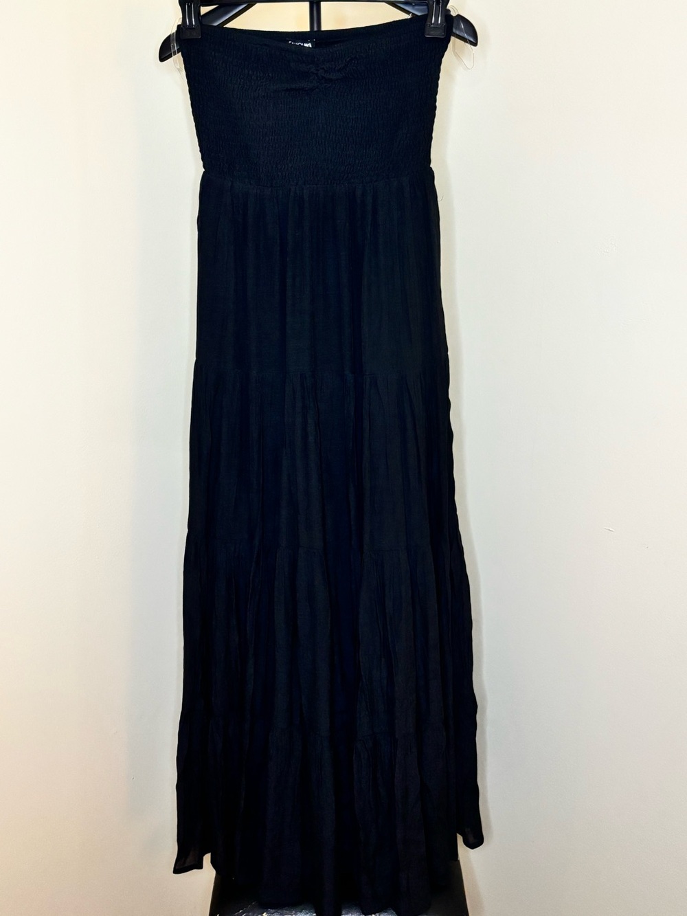 Fashion Nova Black Smocked Strapless Maxi Dress • Tiered Boho Sun Dress - Picture 2 of 5